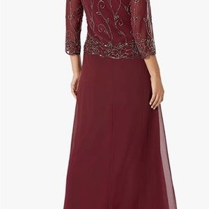 J Kara Women’s Beaded Scallop Bodice Asymmetrical Gown
